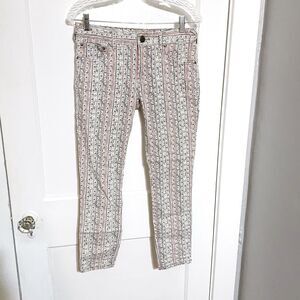 FREE PEOPLE womens size 27 boho pink gray geometric skinny cropped denim jeans